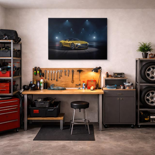 cuadro canvas vehículos aston martin amarillo noche horizontal