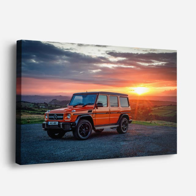 cuadro canvas vehículos mercedes g63 naranja atardecer horizontal