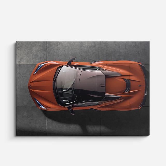 cuadro canvas vehículos superdeportivo naranja vista aérea horizontal
