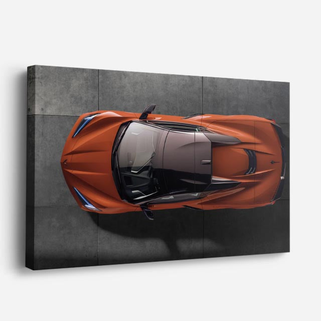 cuadro canvas vehículos superdeportivo naranja vista aérea horizontal