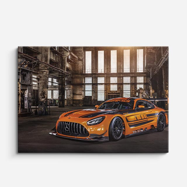 cuadro canvas vehículos mercedes amg naranja hangar horizontal