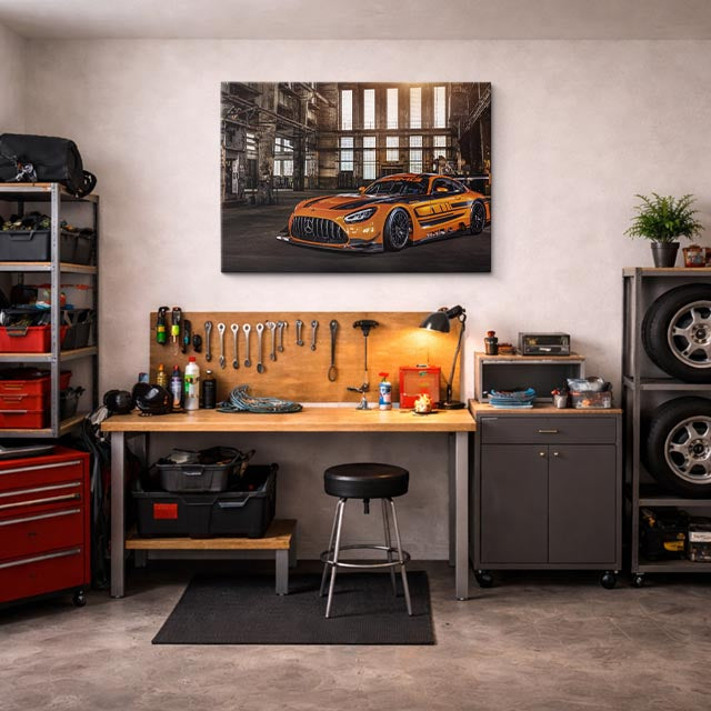 cuadro canvas vehículos mercedes amg naranja hangar horizontal