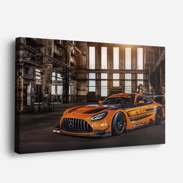 cuadro canvas vehículos mercedes amg naranja hangar horizontal