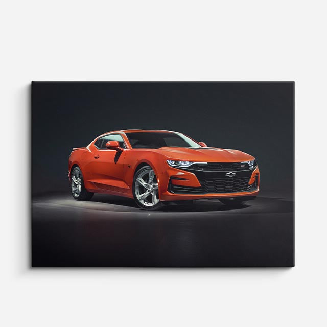 cuadro canvas vehículos camaro naranja fondo gris horizontal
