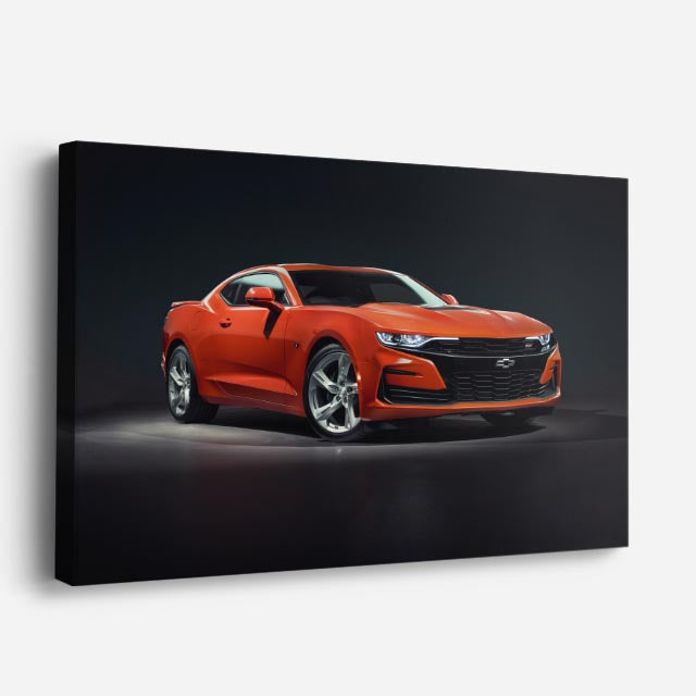 cuadro canvas vehículos camaro naranja fondo gris horizontal