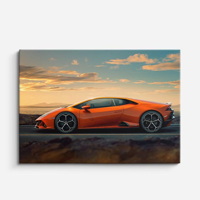 cuadro canvas vehículos lamborghini naranja atardecer horizontal