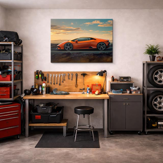 cuadro canvas vehículos lamborghini naranja atardecer horizontal