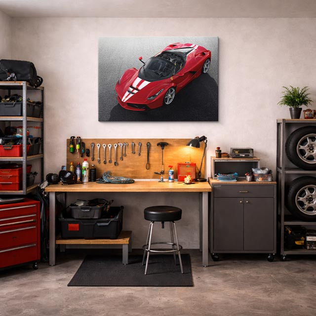 cuadro canvas vehículos laferrari roja con rayas horizontal