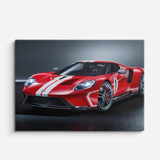 cuadro canvas vehículos ford gt rojo con rayas blancas horizontal