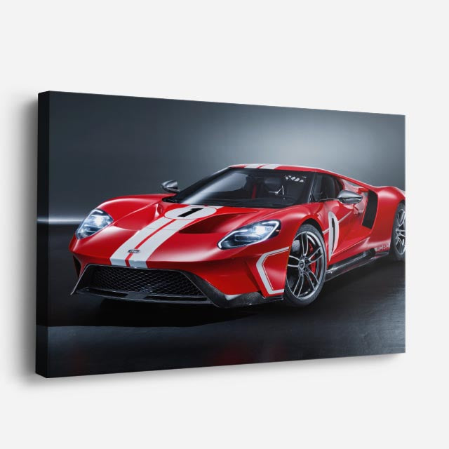 cuadro canvas vehículos ford gt rojo con rayas blancas horizontal