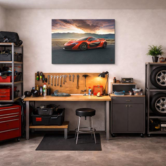 cuadro canvas vehículos mclaren rojo naranja pista horizontal