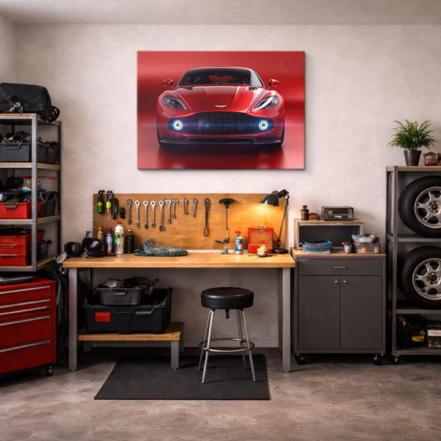 cuadro canvas vehículos aston martin rojo frontal luces horizontal