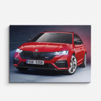 cuadro canvas vehículos skoda roja ciudad nocturna horizontal