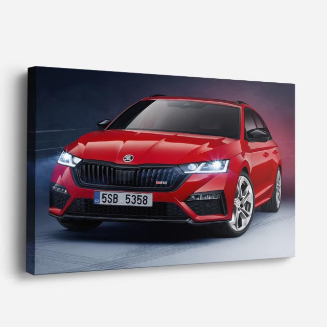 cuadro canvas vehículos skoda roja ciudad nocturna horizontal