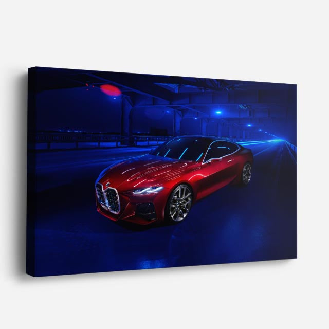 cuadro canvas vehículos bmw m8 rojo luces azules horizontal