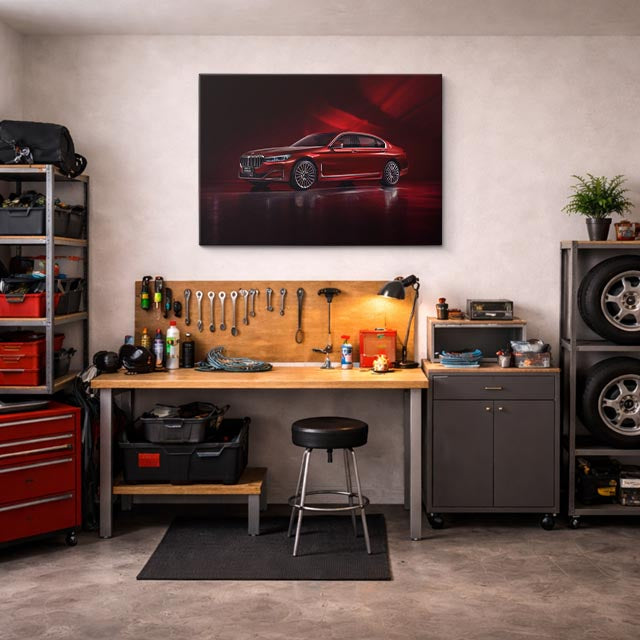 cuadro canvas vehículos bmw serie 7 rojo garaje horizontal