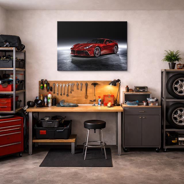 cuadro canvas vehículos ferrari roja fondo oscuro horizontal