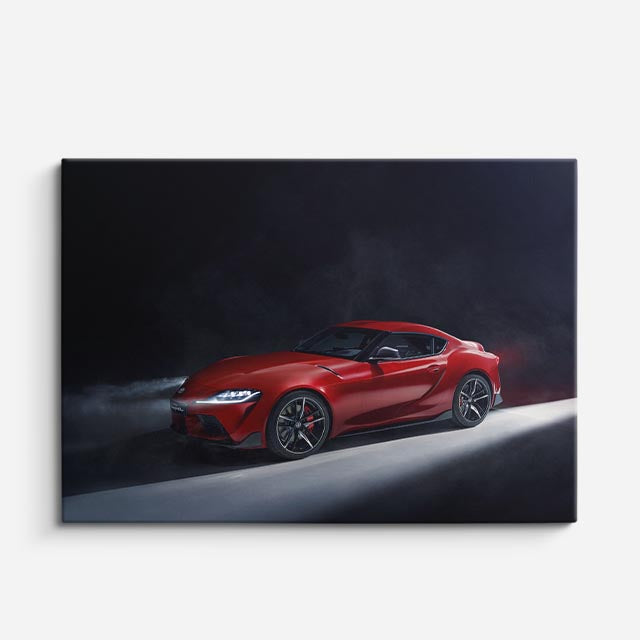 cuadro canvas vehículos toyota gr supra roja niebla horizontal