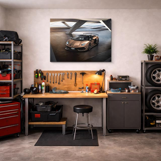cuadro canvas vehículos lamborghini bronce garaje horizontal