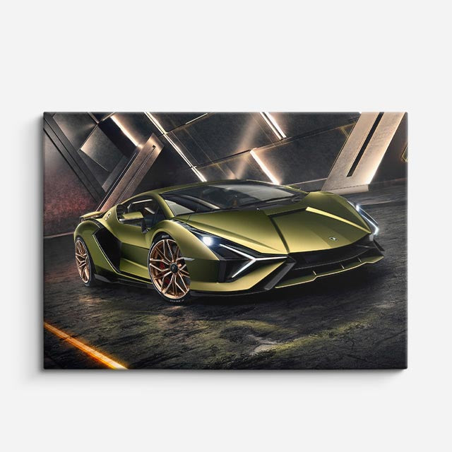 cuadro canvas vehículos lamborghini verde lima destellos horizontal