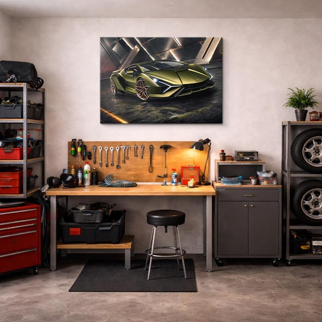 cuadro canvas vehículos lamborghini verde lima destellos horizontal