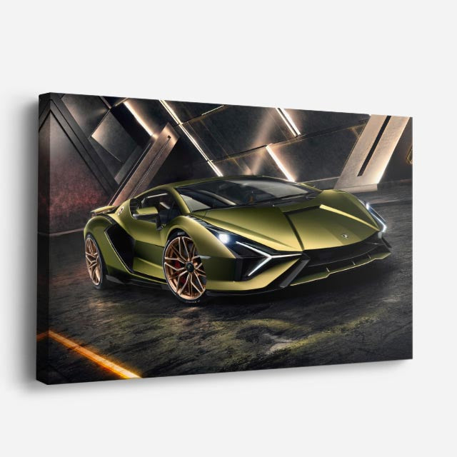 cuadro canvas vehículos lamborghini verde lima destellos horizontal