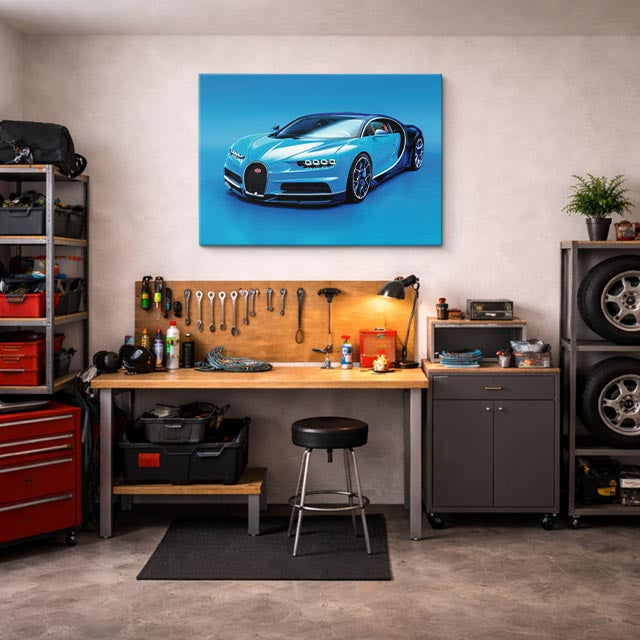 cuadro canvas vehículos bugatti chiron azul claro horizontal