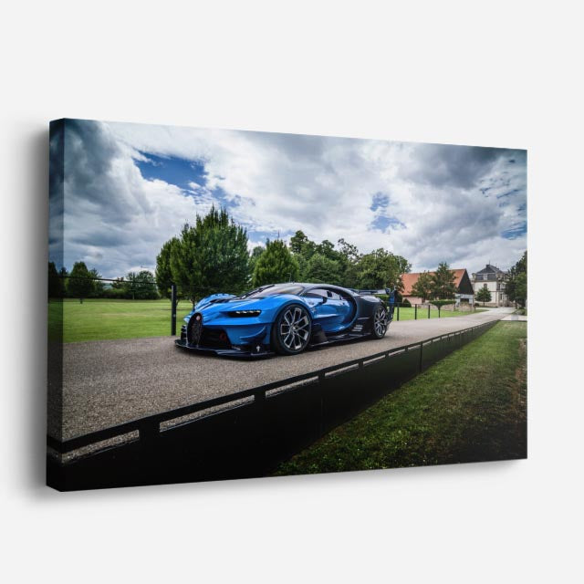 cuadro canvas vehículos bugatti chiron azul pista horizontal