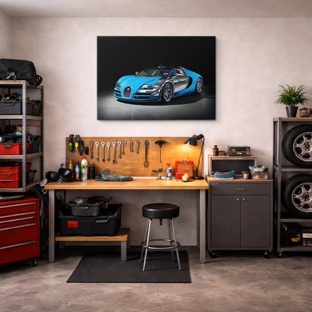 cuadro canvas vehículos bugatti veyron azul blanco horizontal