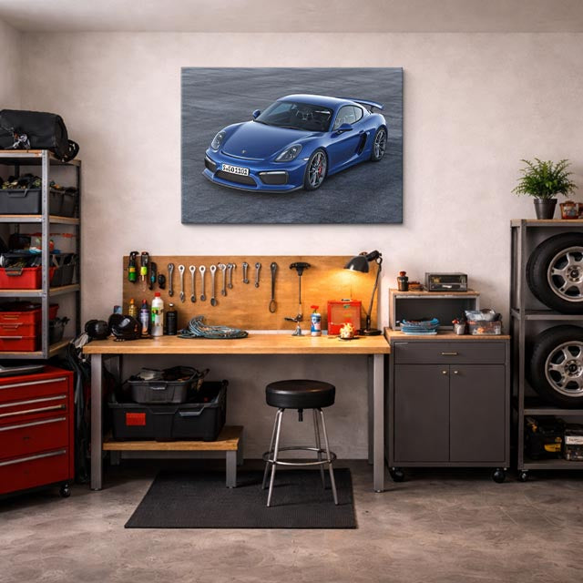 cuadro canvas vehículos porsche cayman azul campo horizontal