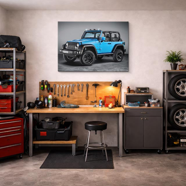 cuadro canvas vehículos jeep wrangler azul teal horizontal