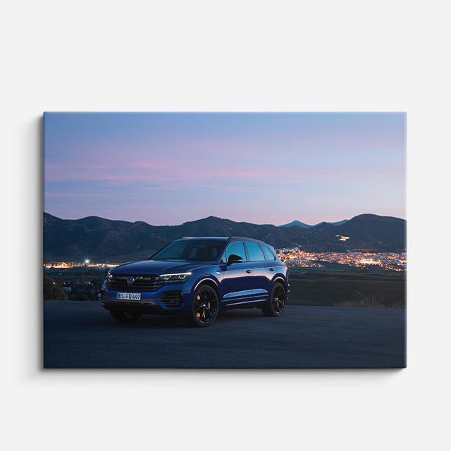 cuadro canvas vehículos suv azul montaña al fondo horizontal