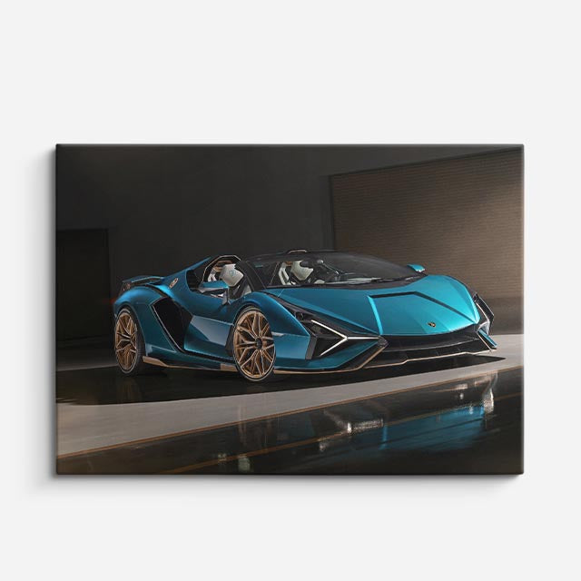 cuadro canvas vehículos lamborghini sián teal espejo horizontal