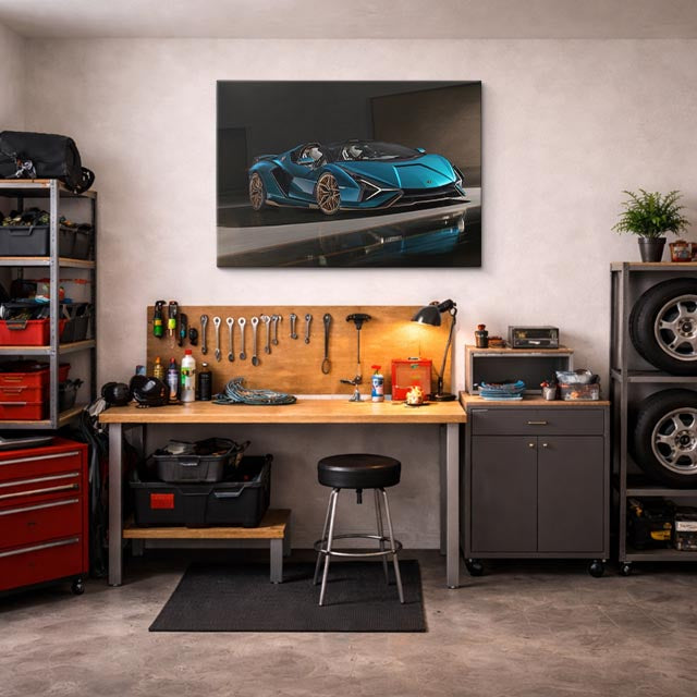 cuadro canvas vehículos lamborghini sián teal espejo horizontal
