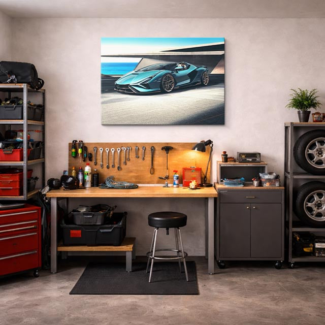 cuadro canvas vehículos mclaren teal pista abierta horizontal
