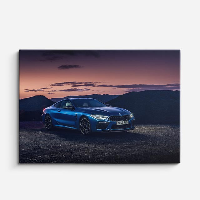 cuadro canvas vehículos bmw m2 azul montaña nocturna horizontal