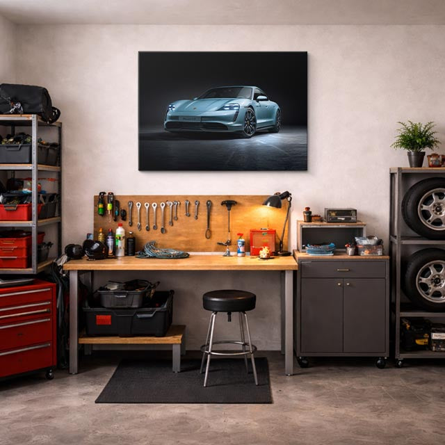 cuadro canvas vehículos porsche taycan azul claro horizontal
