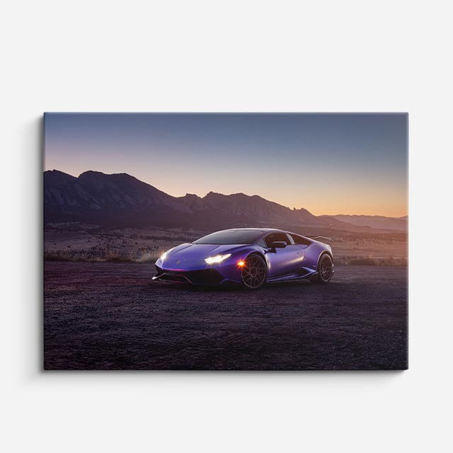 cuadro canvas vehículos lamborghini morado atardecer horizontal