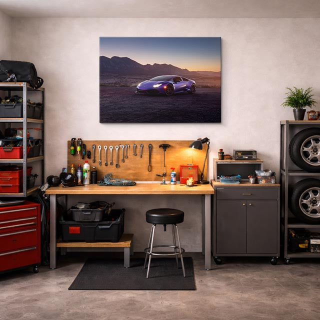 cuadro canvas vehículos lamborghini morado atardecer horizontal