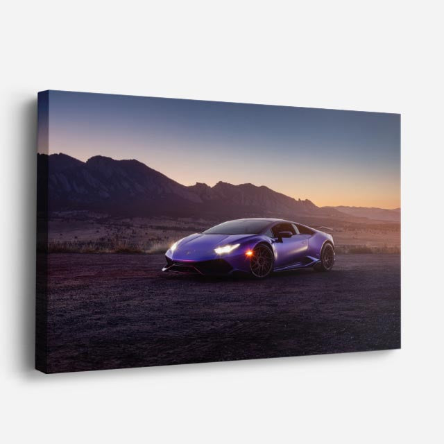 cuadro canvas vehículos lamborghini morado atardecer horizontal