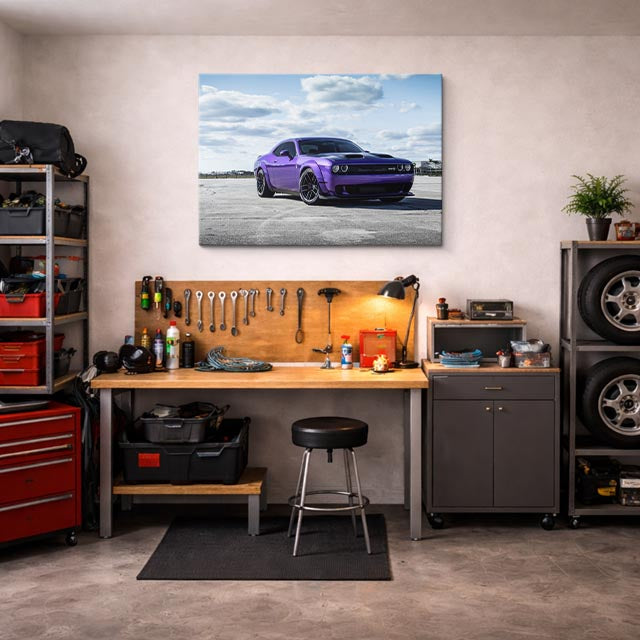 cuadro canvas vehículos dodge challenger morado clásico horizontal