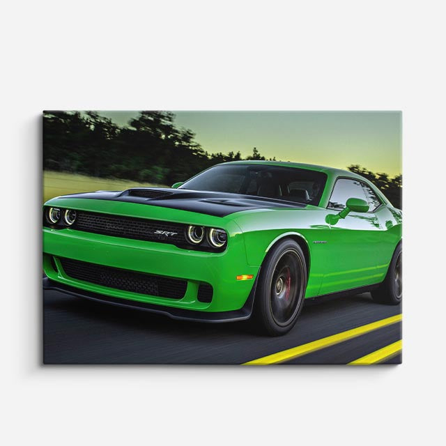 cuadro canvas vehículos dodge challenger verde lima horizontal