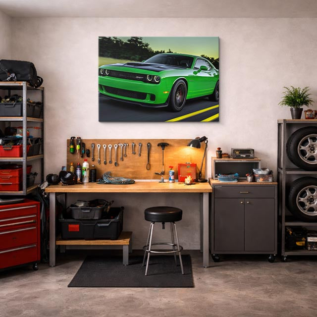 cuadro canvas vehículos dodge challenger verde lima horizontal