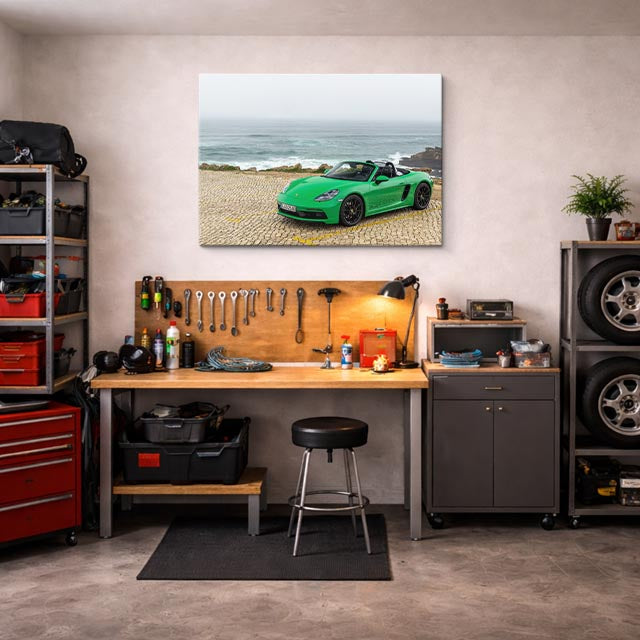 cuadro canvas vehículos porsche verde lima playa horizontal