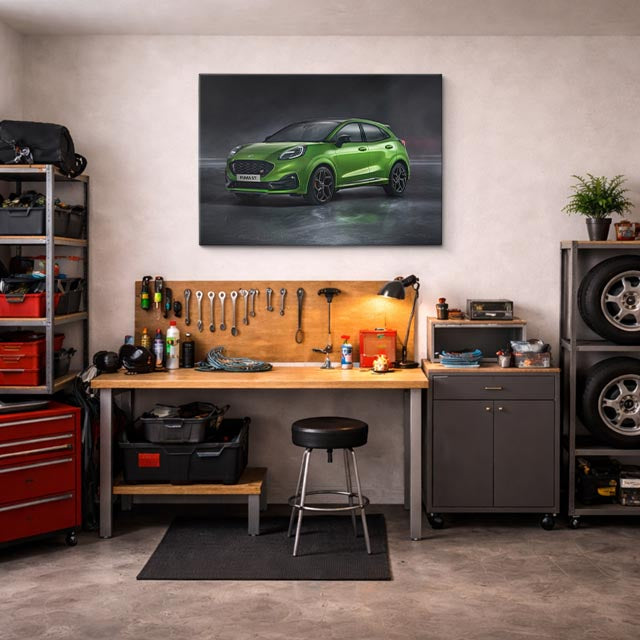cuadro canvas vehículos ford puma verde ciudad horizontal