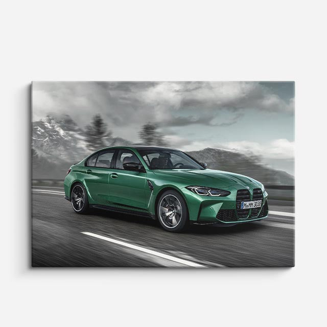 cuadro canvas vehículos bmw m3 verde carretera horizontal