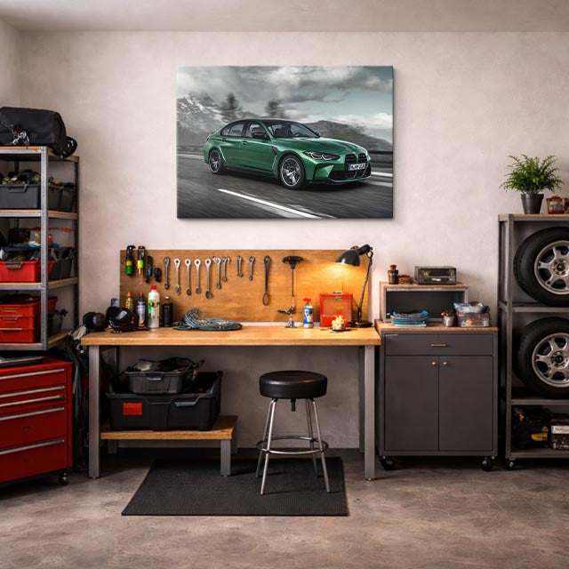 cuadro canvas vehículos bmw m3 verde carretera horizontal