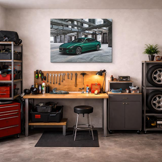 cuadro canvas vehículos maserati verde oscuro garaje horizontal