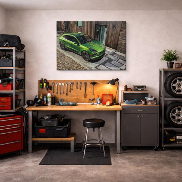 cuadro canvas vehículos porsche macan verde ciudad horizontal