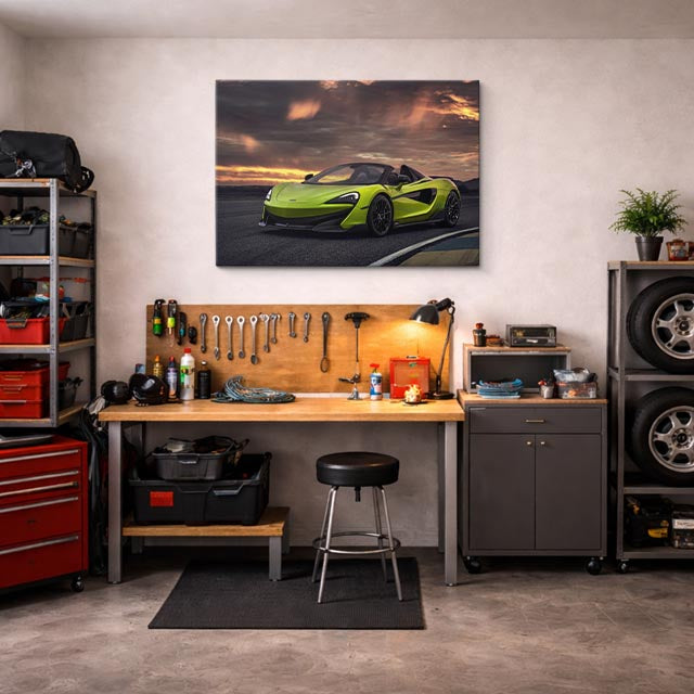 cuadro canvas vehículos mclaren verde lima atardecer horizontal